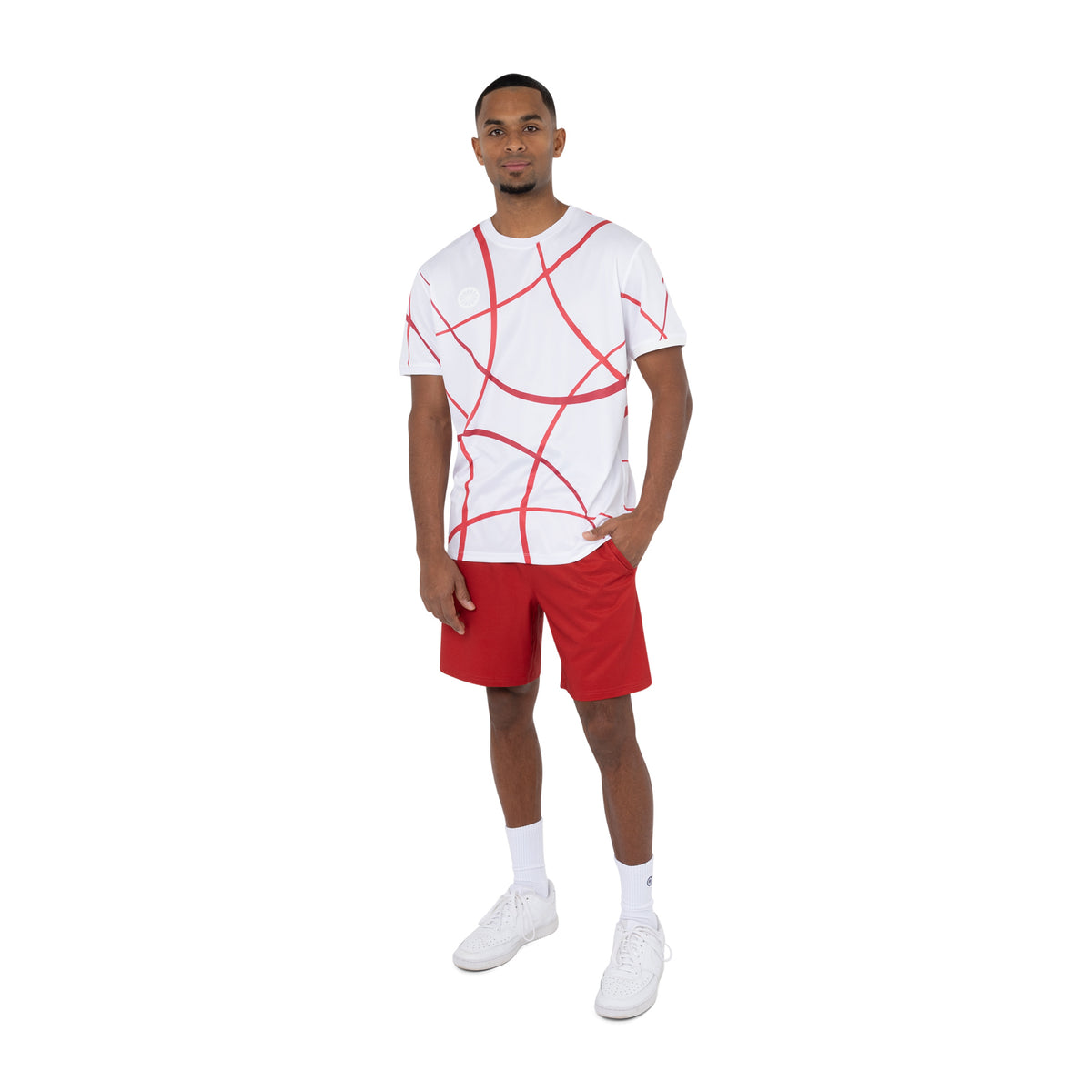 Men pique smash tee in rood (Ruby Red) – foto 5