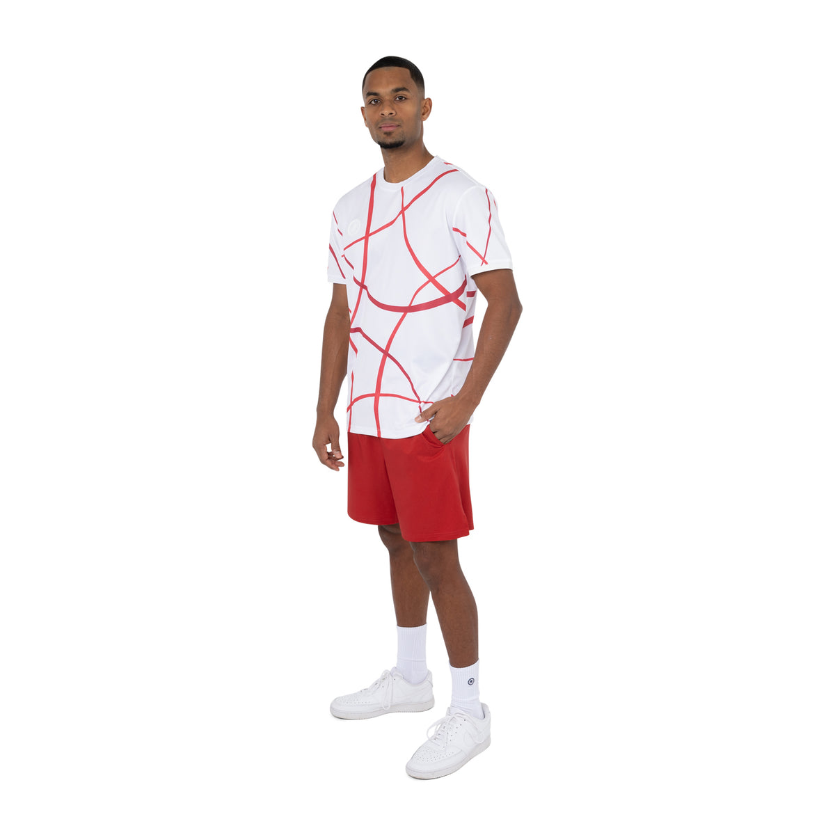 Men pique smash tee in rood (Ruby Red) – foto 6