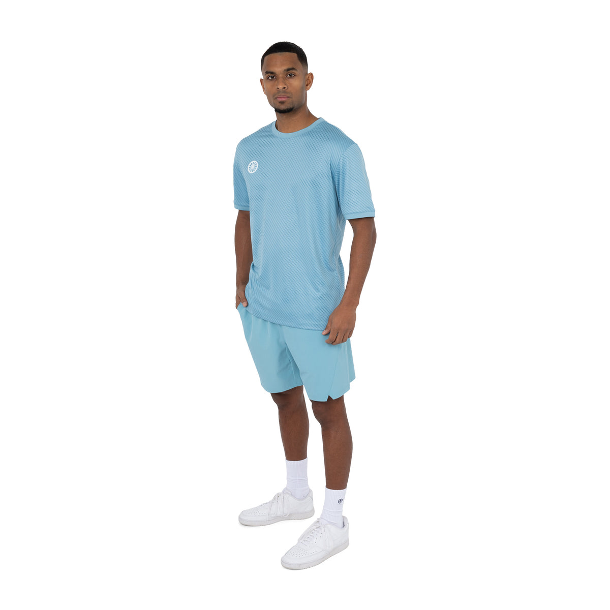 Men pique printed tee in blauw (Serene Blue) – foto 6